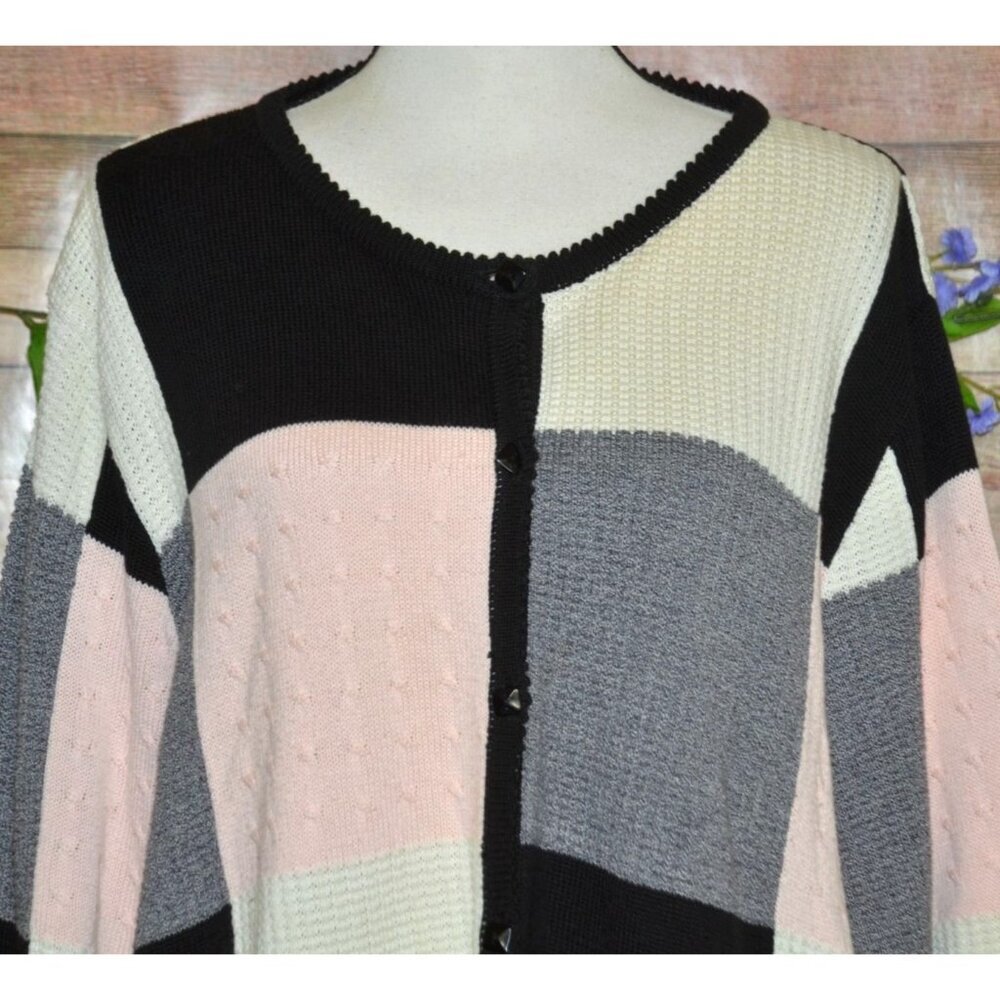 Allison Daley Adorable Colorblock Cardigan Sweater Size 3X Mixed Knit Casual - Picture 2 of 9